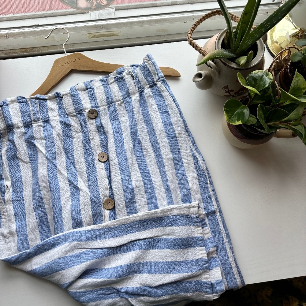 Anthropologie Tree Blue and White Striped Midi Skirt